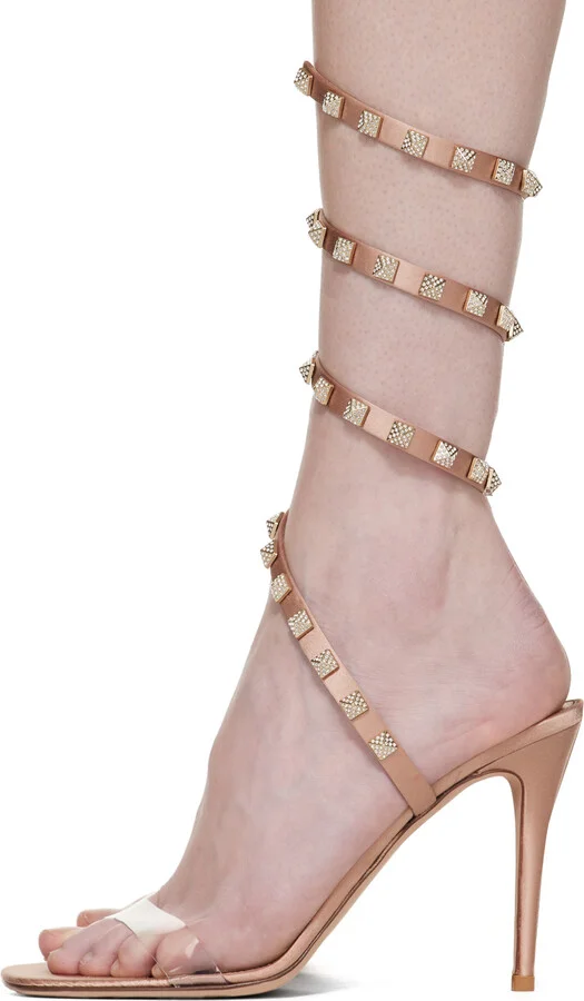 Valentino Garavani Pink Rockstud Heeled Sandals - Image 3