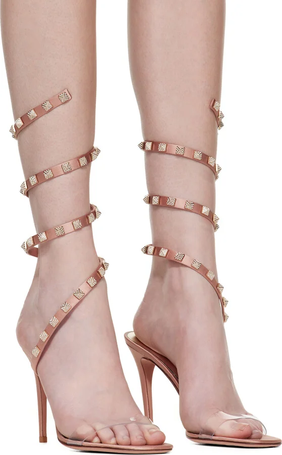 Valentino Garavani Pink Rockstud Heeled Sandals - Image 4