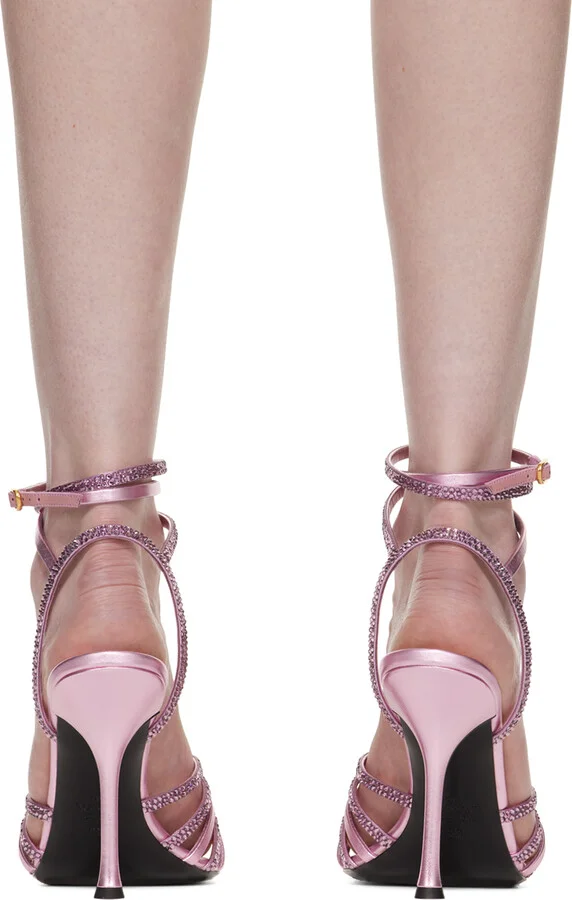 Valentino Garavani Pink Rockstud Strappy Heeled Sandals - Image 2