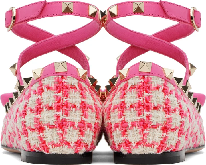 Valentino Garavani Pink Rockstud Tweed Ballerina Flats - Image 2