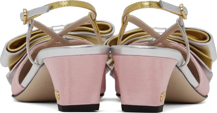 Valentino Garavani Pink & Silver Bowow Slingback Heels - Image 2