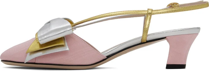 Valentino Garavani Pink & Silver Bowow Slingback Heels - Image 3