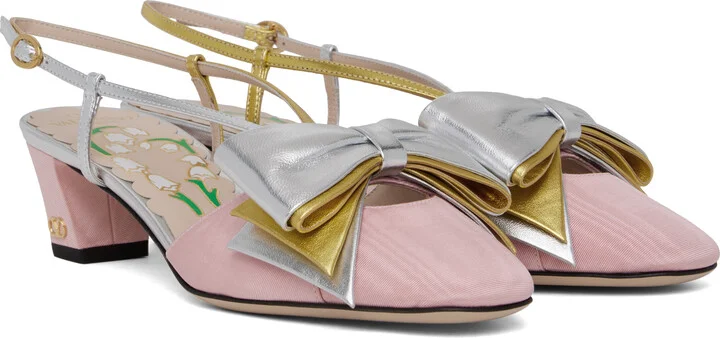 Valentino Garavani Pink & Silver Bowow Slingback Heels - Image 4
