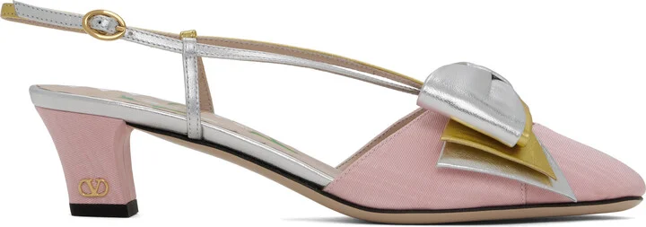 Valentino Garavani Pink & Silver Bowow Slingback Heels