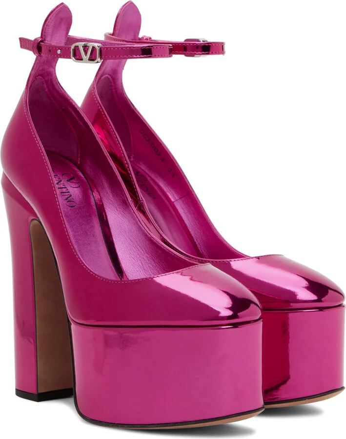 Valentino Garavani Pink Tan-Go 155 Platform Pumps - Image 4