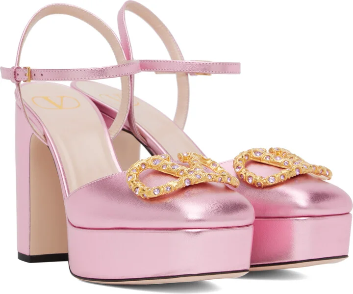 Valentino Garavani Pink VLogo Signature Platform Heels - Image 4