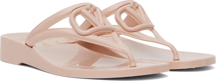 Valentino Garavani Pink VLogo Signature Rubber Thong Sandals - Image 4