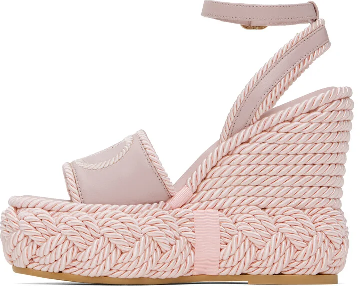 Valentino Garavani Pink VLogo Torchon Wedge Sandals - Image 3