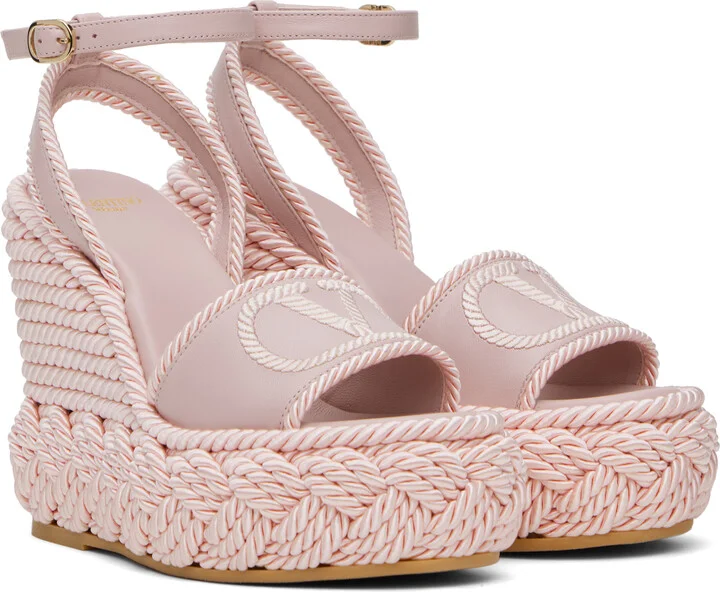 Valentino Garavani Pink VLogo Torchon Wedge Sandals - Image 4