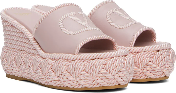 Valentino Garavani Pink VLogo Torchon Wedge Slide Sandals - Image 4