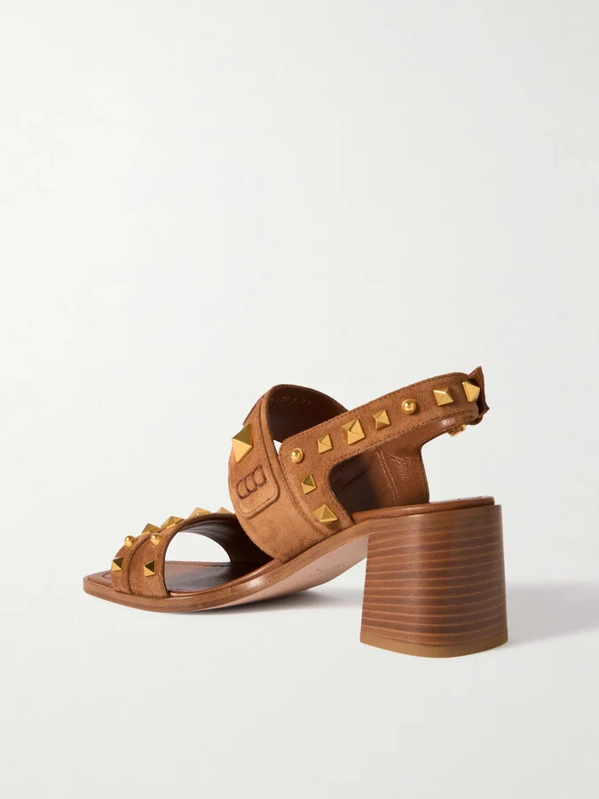 Valentino Garavani - Plaster Caster 60 Studded Suede Slingback Sandals - Brown - Image 3