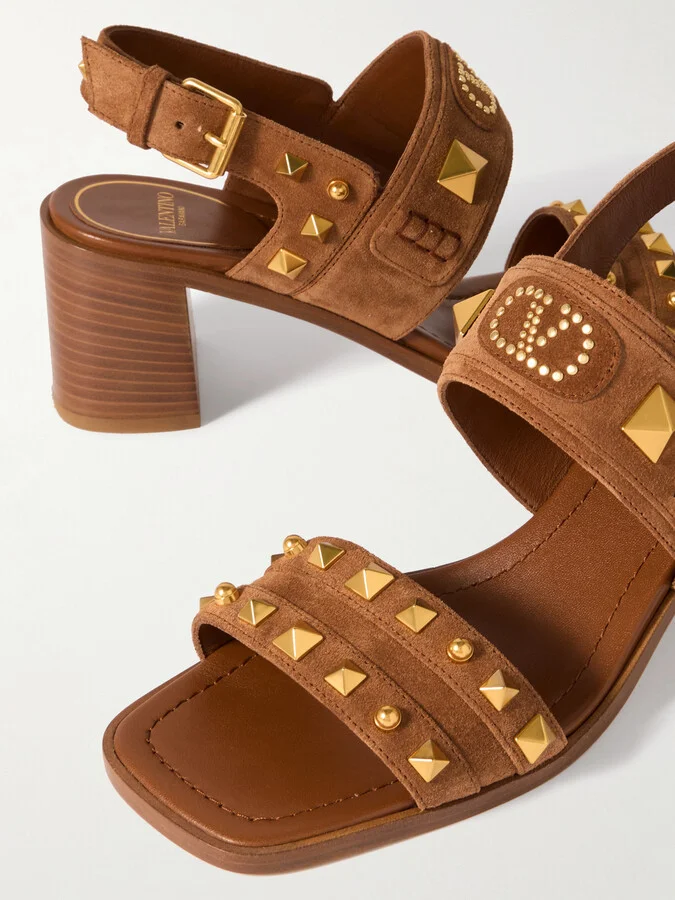 Valentino Garavani - Plaster Caster 60 Studded Suede Slingback Sandals - Brown - Image 4