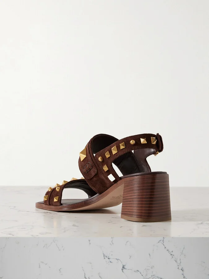 Valentino Garavani - Plaster Caster 60 Studded Suede Slingback Sandals - Brown - Image 3