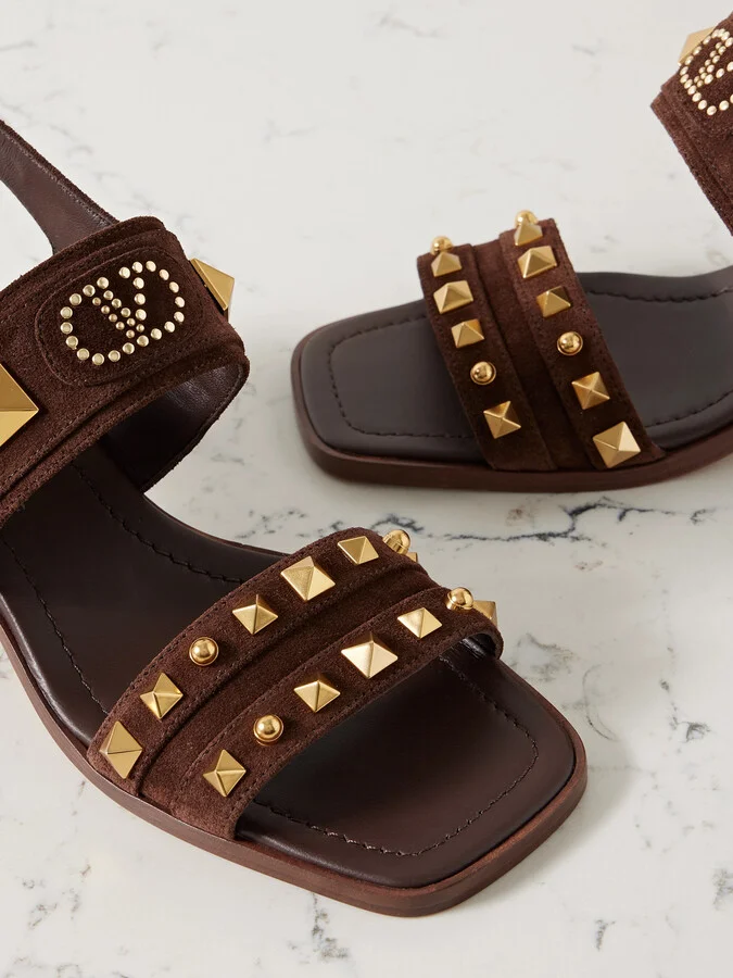 Valentino Garavani - Plaster Caster 60 Studded Suede Slingback Sandals - Brown - Image 4