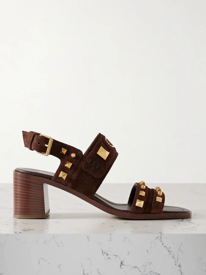 Valentino Garavani - Plaster Caster 60 Studded Suede Slingback Sandals - Brown