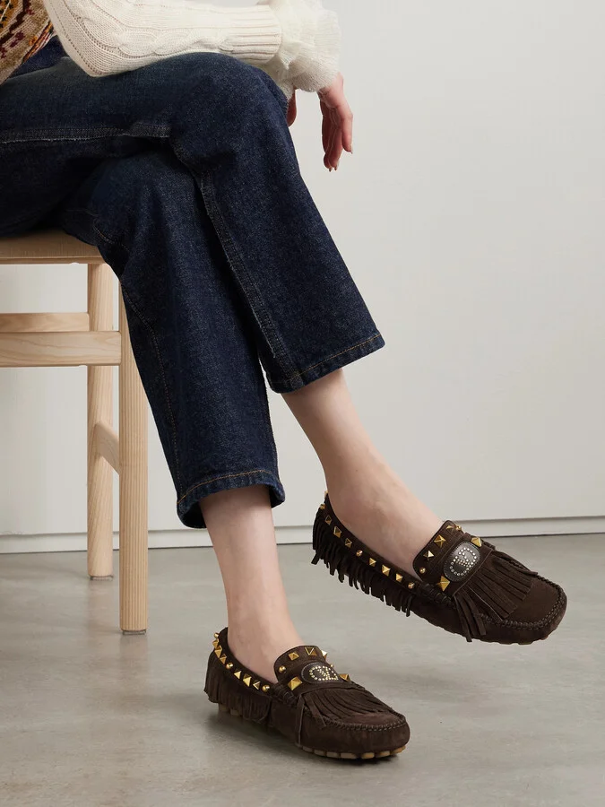 Valentino Garavani - Plaster Caster Fringed Studded Suede Loafers - Brown - Image 2