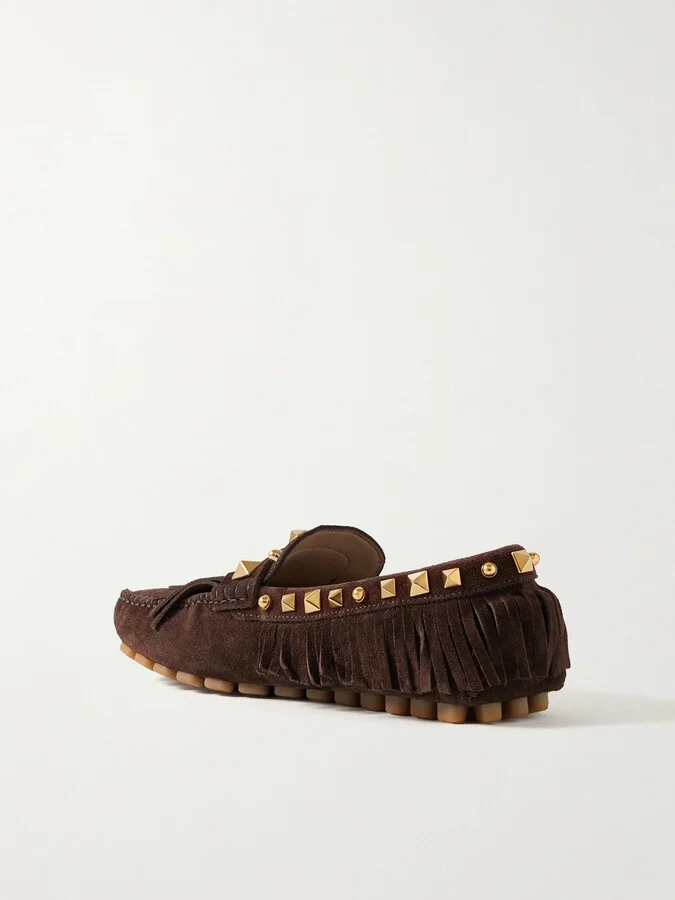 Valentino Garavani - Plaster Caster Fringed Studded Suede Loafers - Brown - Image 3