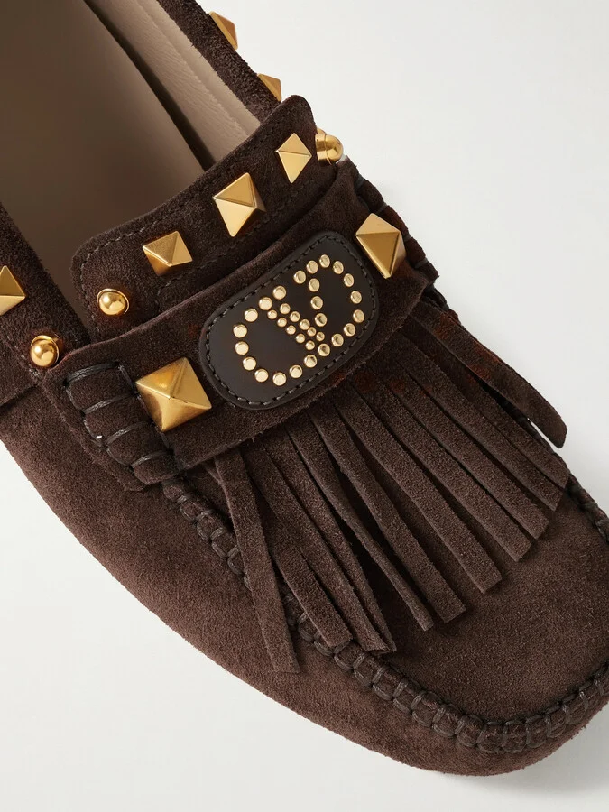 Valentino Garavani - Plaster Caster Fringed Studded Suede Loafers - Brown - Image 4
