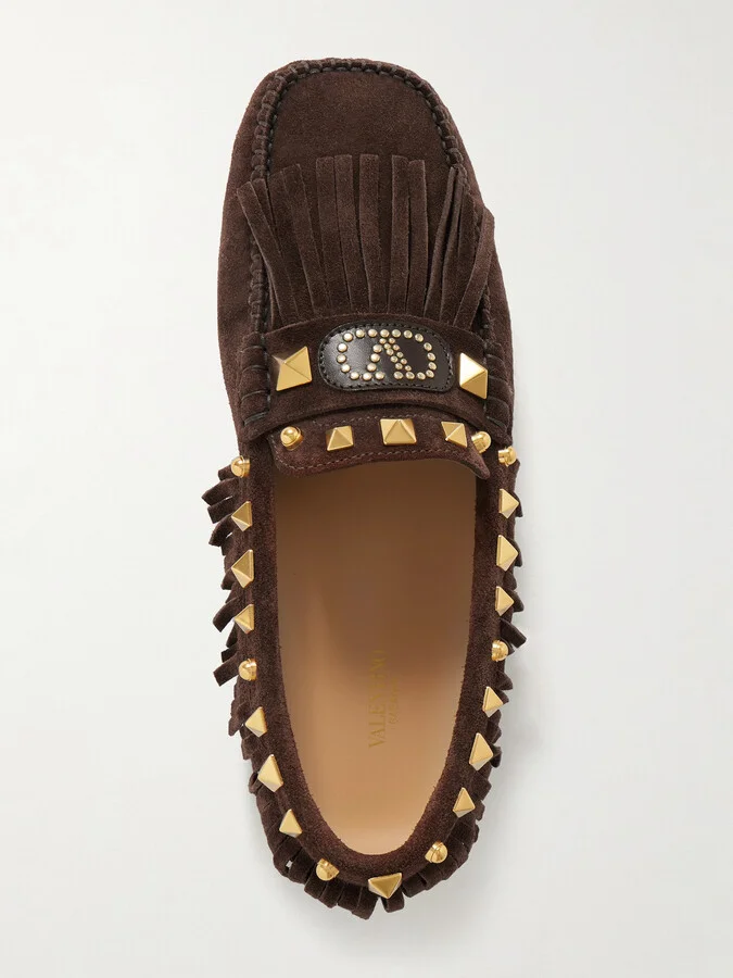 Valentino Garavani - Plaster Caster Fringed Studded Suede Loafers - Brown - Image 5