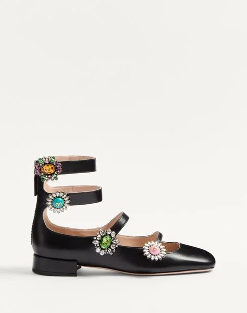 Valentino Garavani Preshoes Ballerinas With Straps In Kidskin With Jewel Buttons 20Mm