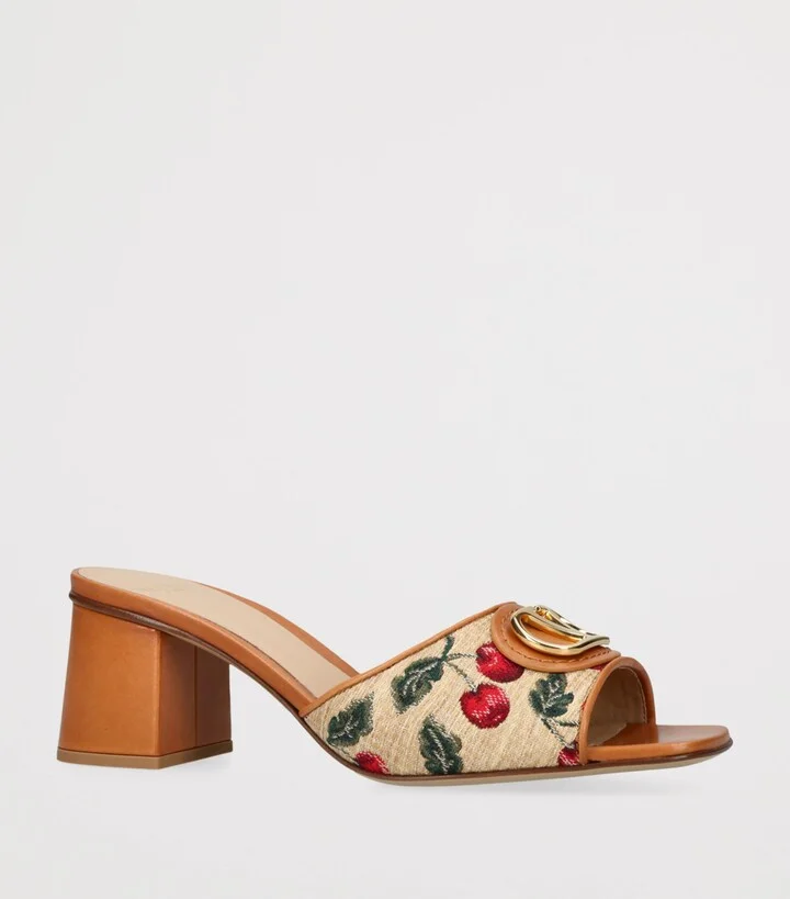 Valentino Garavani Raffia VLogo Cherry Heleed Mules 60 - Image 3