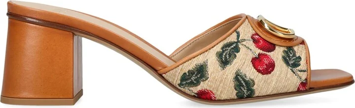 Valentino Garavani Raffia VLogo Cherry Heleed Mules 60