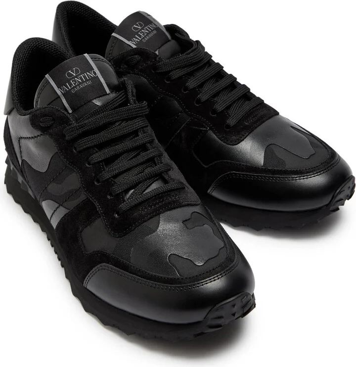 Valentino Garavani Rockrunner Camouflage Panelled Leather Sneakers - Image 2