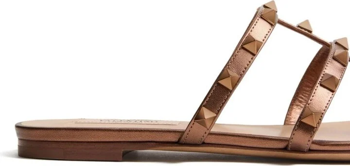Valentino Garavani Rockstu Leather Flat Sandals - Image 2
