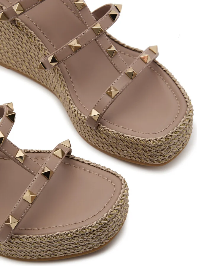 Valentino Garavani Rockstud 100 Leather Wedge Espadrilles - Image 3