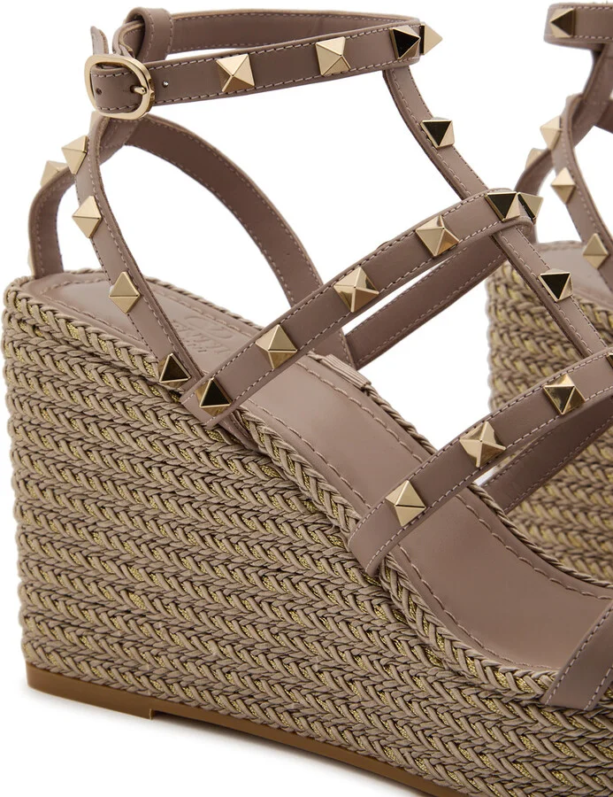 Valentino Garavani Rockstud 100 Leather Wedge Espadrilles - Image 4