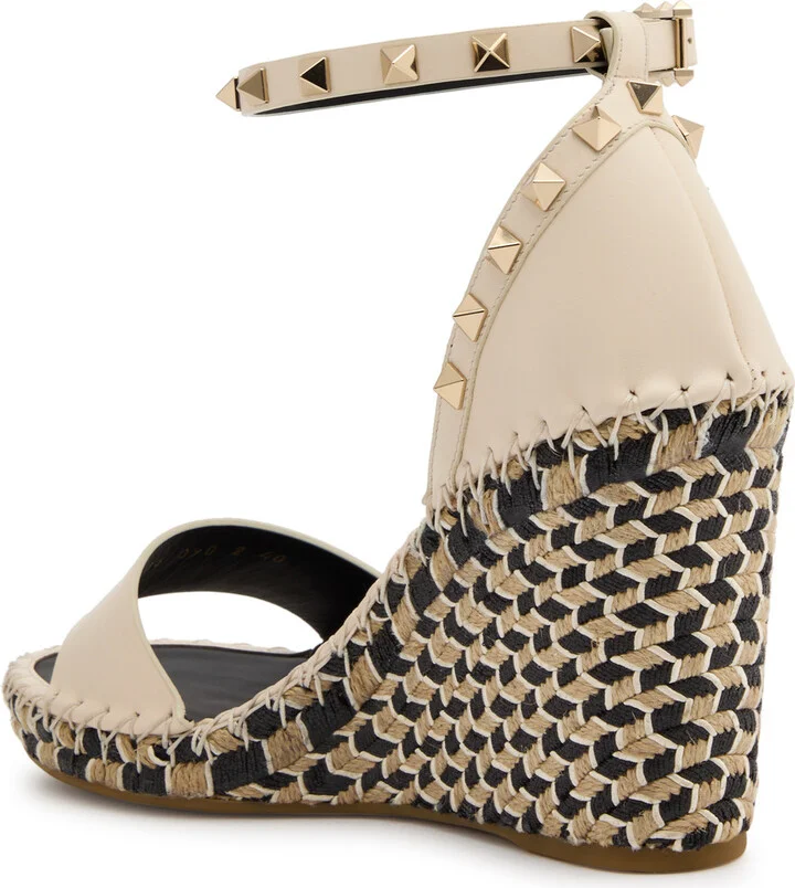 Valentino Garavani Rockstud 100 Leather Wedge Espadrilles - Image 2