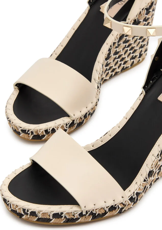 Valentino Garavani Rockstud 100 Leather Wedge Espadrilles - Image 3