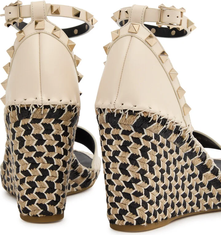 Valentino Garavani Rockstud 100 Leather Wedge Espadrilles - Image 4