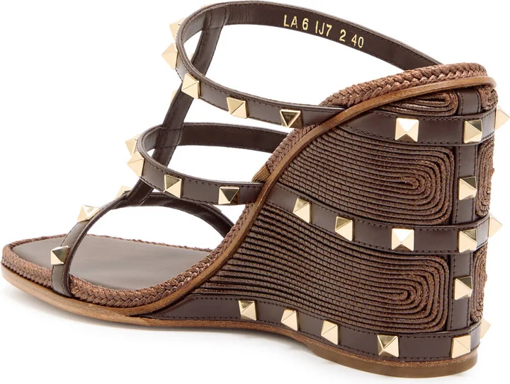 Valentino Garavani Rockstud 100 Leather Wedge Espadrilles - Image 2
