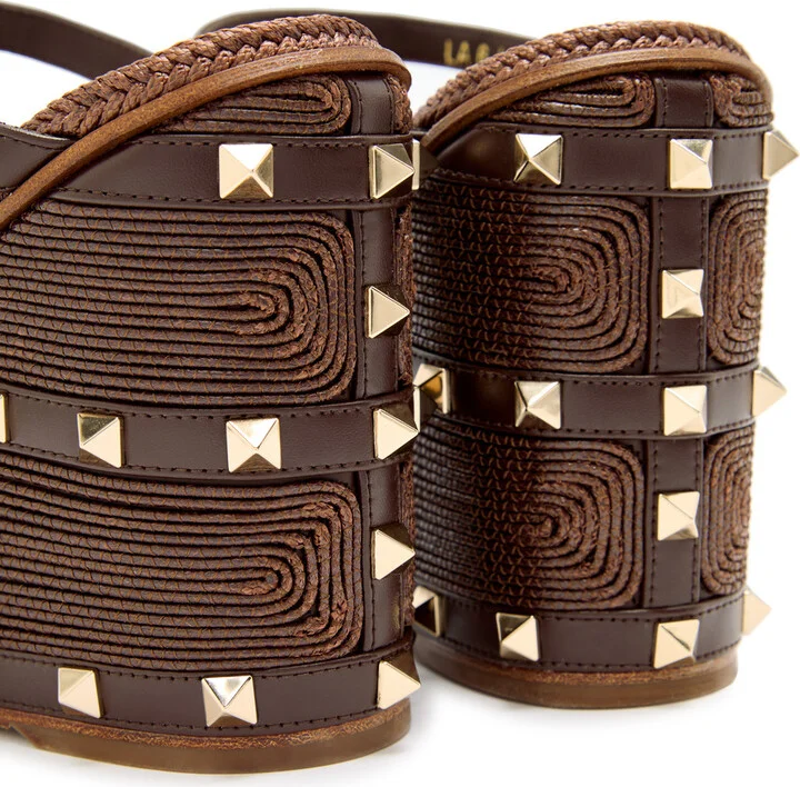 Valentino Garavani Rockstud 100 Leather Wedge Espadrilles - Image 4
