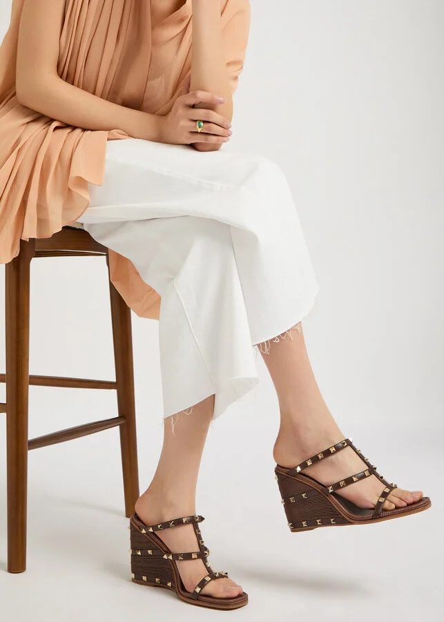 Valentino Garavani Rockstud 100 Leather Wedge Espadrilles - Image 5
