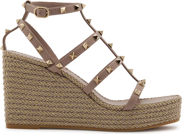 Valentino Garavani Rockstud 100 Leather Wedge Espadrilles