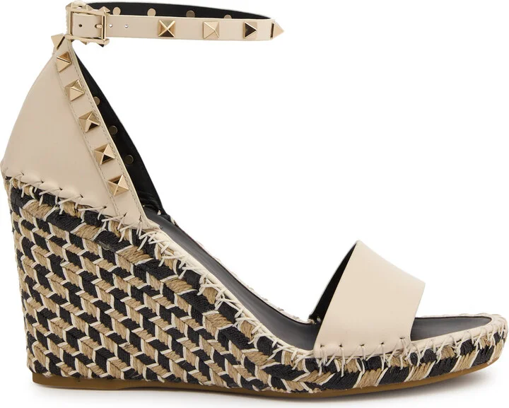 Valentino Garavani Rockstud 100 Leather Wedge Espadrilles
