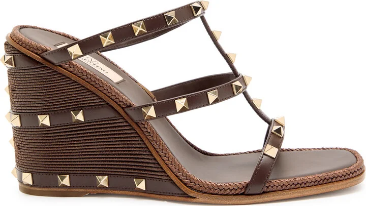 Valentino Garavani Rockstud 100 Leather Wedge Espadrilles