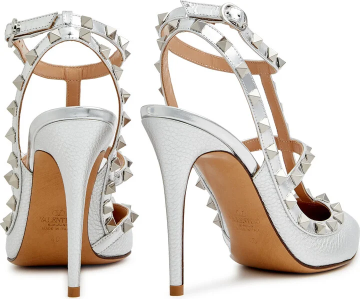 Valentino Garavani Rockstud 100 Metallic Leather Pumps - Image 3