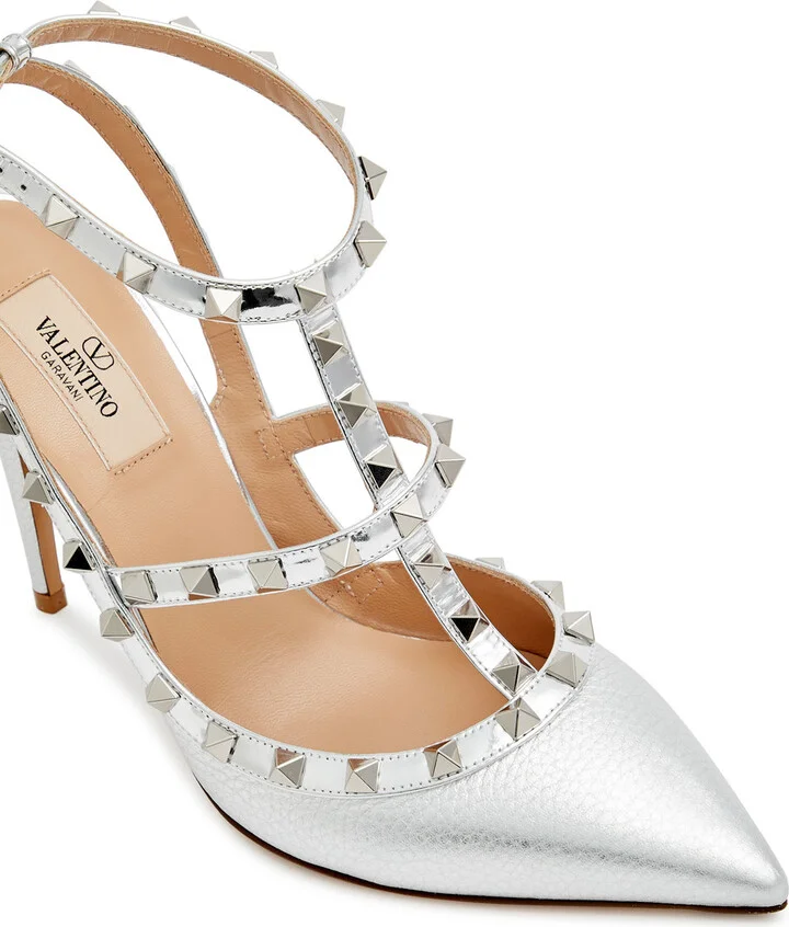 Valentino Garavani Rockstud 100 Metallic Leather Pumps - Image 4
