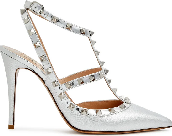 Valentino Garavani Rockstud 100 Metallic Leather Pumps