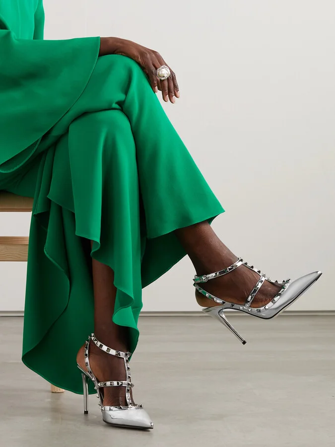 Valentino Garavani - Rockstud 100 Mirrored-leather Pumps - Silver - Image 2