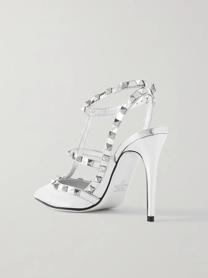 Valentino Garavani - Rockstud 100 Mirrored-leather Pumps - Silver - Image 3