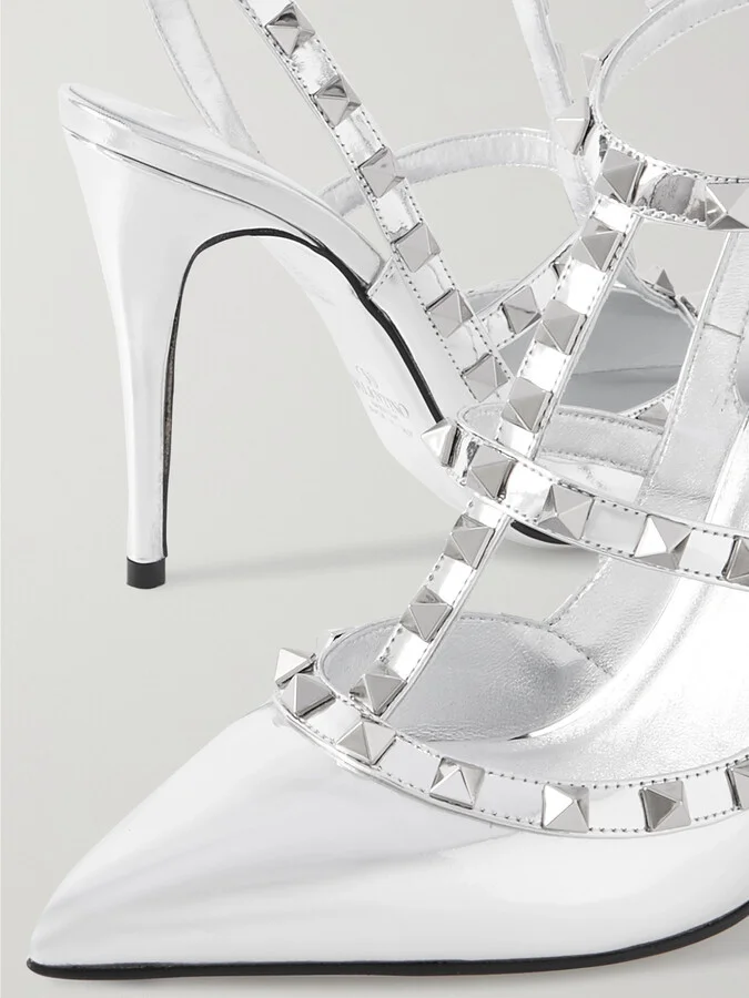Valentino Garavani - Rockstud 100 Mirrored-leather Pumps - Silver - Image 4