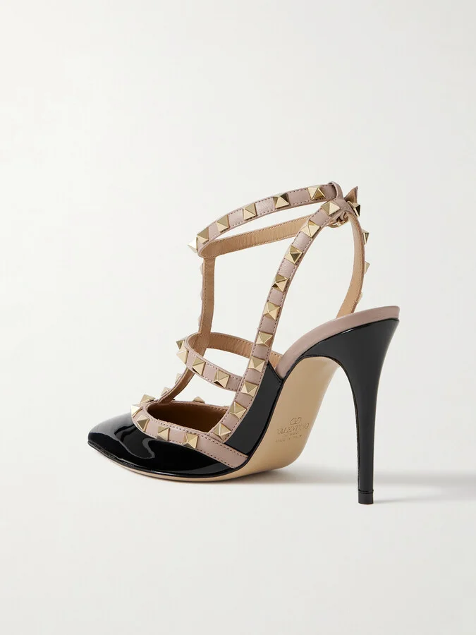 Valentino Garavani - Rockstud 100 Two-tone Patent-leather Pumps - Black - Image 3