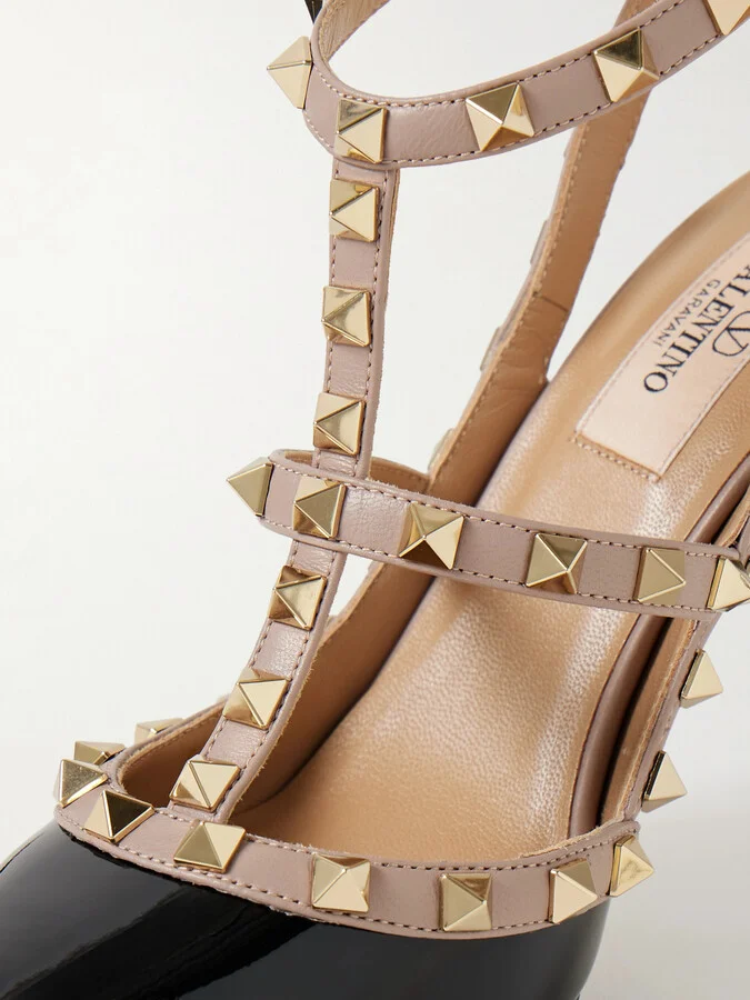 Valentino Garavani - Rockstud 100 Two-tone Patent-leather Pumps - Black - Image 4