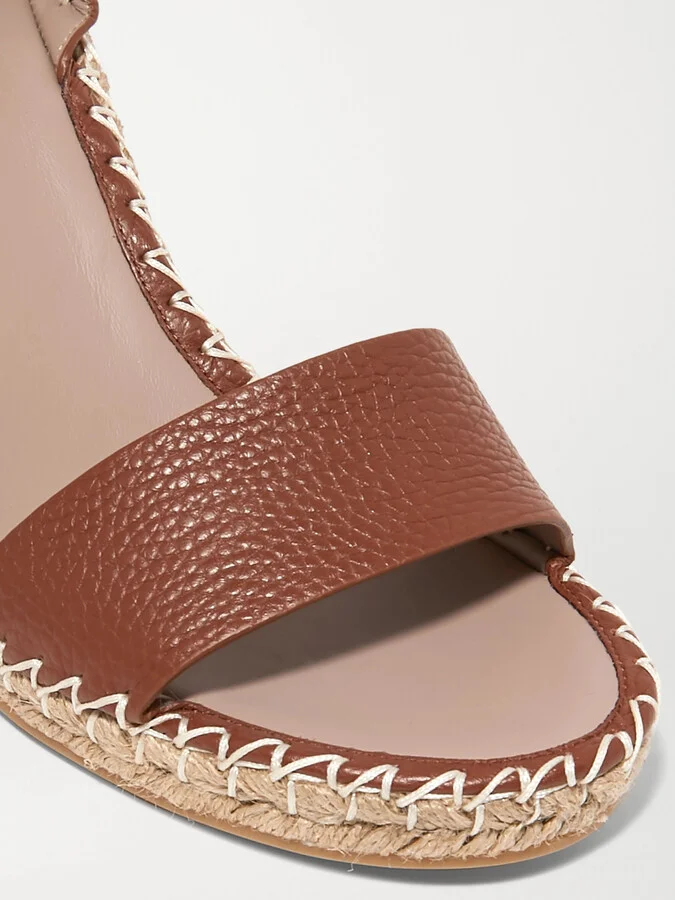 Valentino Garavani - Rockstud 105 Textured-leather Espadrille Wedge Sandals - Brown - Image 4