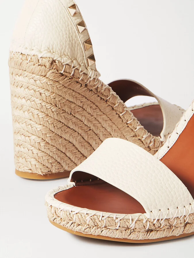 Valentino Garavani - Rockstud 105 Textured-leather Espadrille Wedge Sandals - Off-white - Image 5