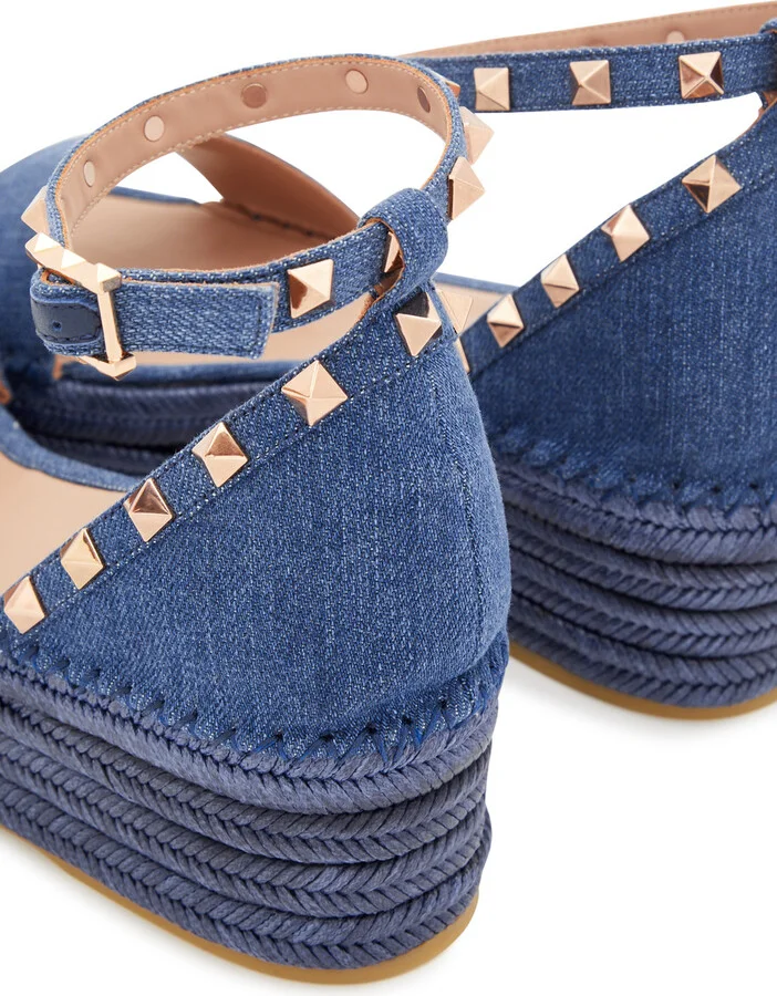 Valentino Garavani Rockstud 50 Denim Wedge Espadrilles - Image 4